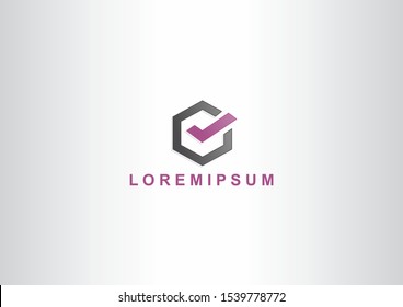 Check symbol logo design with hexagon concept