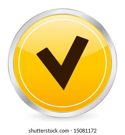 Check symbol yellow circle icon. Vector illustration.