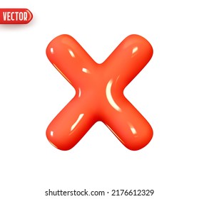 Marque Símbolos X. Marcar marca de verificación x signo color rojo. Diseño 3d realista al estilo de las caricaturas plásticas. Icono aislado en fondo blanco. Ilustración del vector