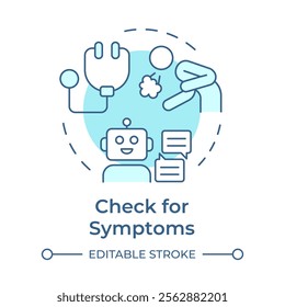 Check for symptoms soft blue concept icon. Telemedicine AI support. Healthcare chatbot use case. Round shape line illustration. Abstract idea. Graphic design. Easy to use in presentation