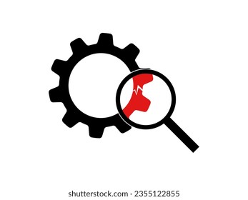 Check for system problems. Broken gear with magnifying glass icon