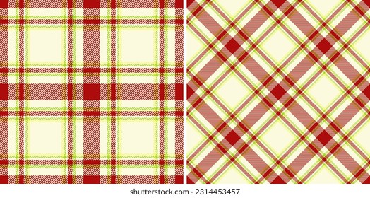 Check tartan pattern of textile texture plaid with a fabric background seamless vector set in christmas colors.