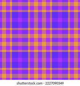 Check tartan pattern. Vector textile texture. Plaid background seamless fabric in orange and violet colors.
