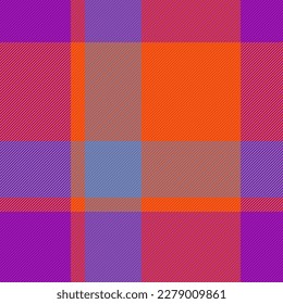 Check tartan textile. Background seamless pattern. Vector fabric texture plaid in blue and red colors.