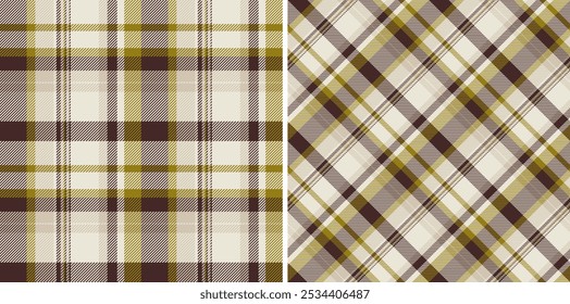 Überprüfen Sie die Tartan-Textur des nahtlosen textilen Hintergrunds mit einem karierten Gewebe-Vektormuster. In Erdfarben gesetzt. Symmetriegewebesysteme in der Mode.