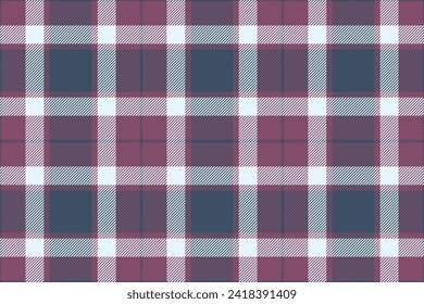 Compruebe la textura tartán del fondo de tela vectorial con un tejido trenzado sin costuras en colores rosa y azul.
