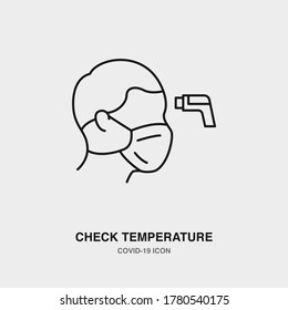 Marque Temperatura, Icono de línea de la fiebre en fondo aislado. COVID-19, Virus Corona, Salud, Icono de concepto de infección.