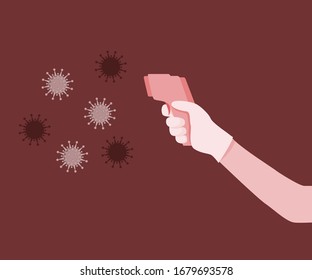 
Compruebe la temperatura y vea el virus de la corona o Covid-19 que se está propagando actualmente. Ilustración sobre el coronavirus.