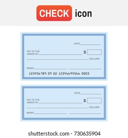 Check Template Bank. Blank Check Icon Vector