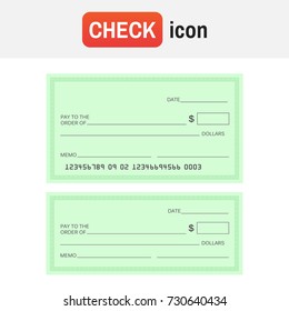 Check template bank. Blank check icon vector