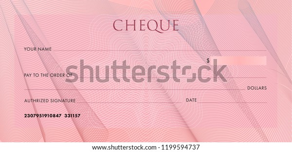 Check Template Chequebook Template Blank Pink Stock Vector (Royalty ...