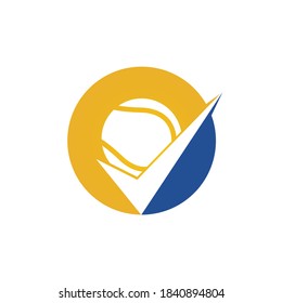 Check Tennis vector logo design. Tennis ball and tick icon logo.	