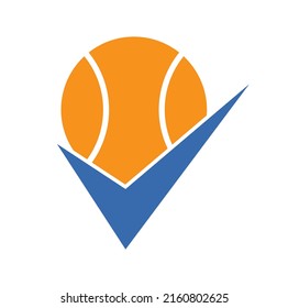 Check Tennis vector logo design. Tennis ball and tick icon logo.