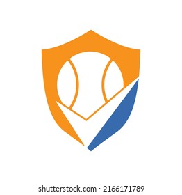 Compruebe el diseño del logotipo del vector del tenis. Logo de la bola de tenis y el icono de la garrapata.