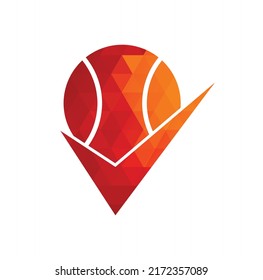 Compruebe el diseño del logotipo del vector del tenis. Logo de la bola de tenis y el icono de la garrapata.