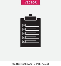 Check test icon, Clipboard with tick symbol, logo flat black illustration for web and app..eps