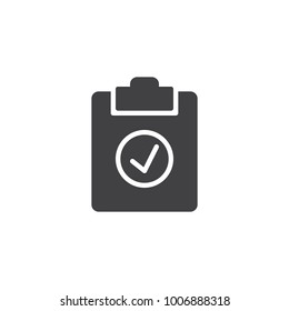 Check test icon vector, filled flat sign, solid pictogram isolated on white. Clipboard with tick  symbol, logo illustration.