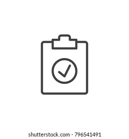 Check test line icon, outline vector sign, linear style pictogram isolated on white. Clipboard with tick symbol, logo illustration. Editable stroke