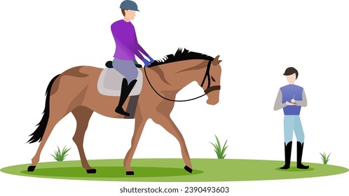 check and test race horses before competing vector illustration, training horses for horse racing, horse riding course