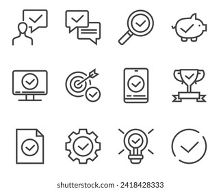 Marcar marca de verificación para comprobar la comprobación. Conjunto de iconos fino y plano