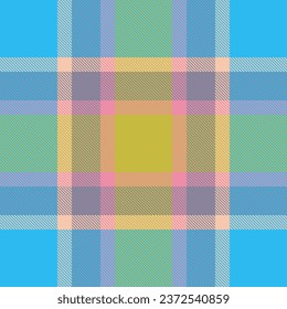 Check textile fabric of background plaid vector with a pattern seamless tartan texture in cyan and pastel colors.