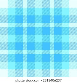 Check textile fabric of background seamless tartan with a vector plaid texture pattern in cyan and azure colors.