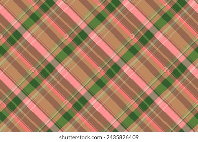 Compruebe el patrón textil de fondo de tela sin costuras con una textura de vector tartán a cuadros en colores naranja y verde.
