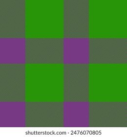 Check textile plaid of background tartan fabric with a vector texture seamless pattern in green and purple colors.