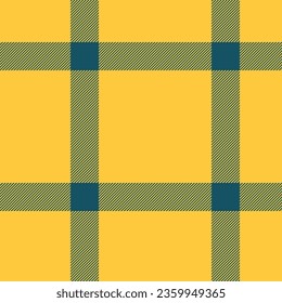 Check textile texture of vector plaid background with a fabric seamless pattern tartan in amber and cyan colors.