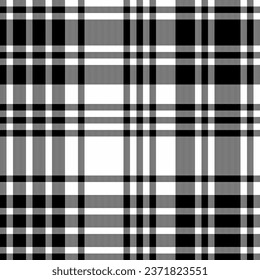Check textile vector of plaid fabric background with a texture pattern tartan seamless in white and black colors.