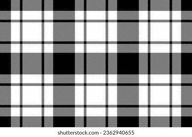 Check texture plaid of vector pattern fabric with a background textile seamless tartan in black and white colors.