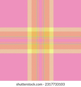 Check texture seamless of background vector pattern with a plaid textile tartan fabric in pink and amber colors.