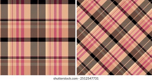 Verifique a textura têxtil do fundo do padrão revestido com um tecido de vetor sem costura tartan. Definido em cores de pele para decorações da estação festiva.