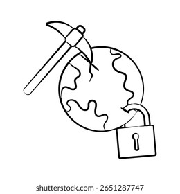 Verifique este incrível ícone de estilo desenhado à mão do conceito de mineração seguro
