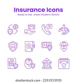 Check this beautifully designed insurance, security, and protection icons set, premium vector design