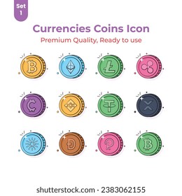 Check this carefully crafted cryptocurrency coins icons set, Digital currency coins vector design