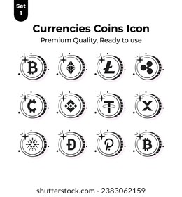 Check this carefully crafted cryptocurrency coins icons set, Digital currency coins vector design