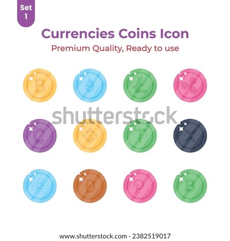 Check this carefully crafted cryptocurrency coins icons set, Digital currency coins vector design