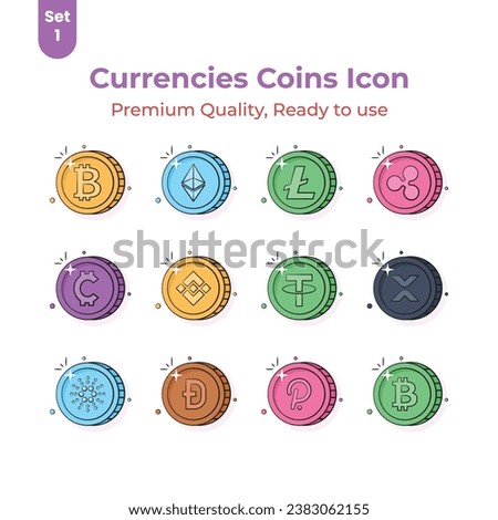 Check this carefully crafted cryptocurrency coins icons set, Digital currency coins vector design
