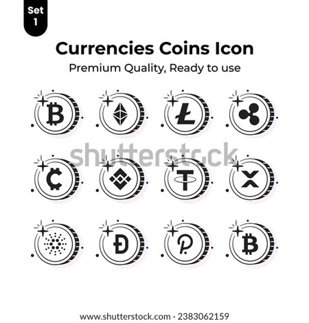 Check this carefully crafted cryptocurrency coins icons set, Digital currency coins vector design