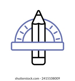 Check this carefully crafted icon of stationery, protractor with pencil vector design