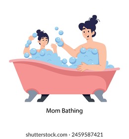 Mira esta ilustración plana de mamá bañándose 