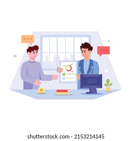 Comprobar esta ilustración plana de la discusión del proyecto 

