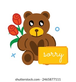 Check this flat sticker of sorry bear 