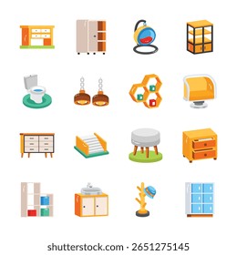 Check this handy pack depicting house decor item 2d icons