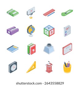 Check this latest bundle of school tools isometric style icons