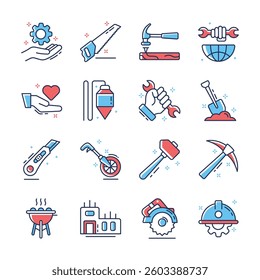 Check this modern collection of construction and labour day icons 