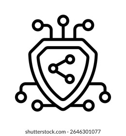 Verifique este ícone de linha moderno do escudo de segurança cibernética com nós