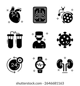 Check this premium pack of medical and healthcare services glyph style icons