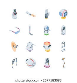 Compruebe esta colección de moda de los iconos isométricos de la tecnología del robot